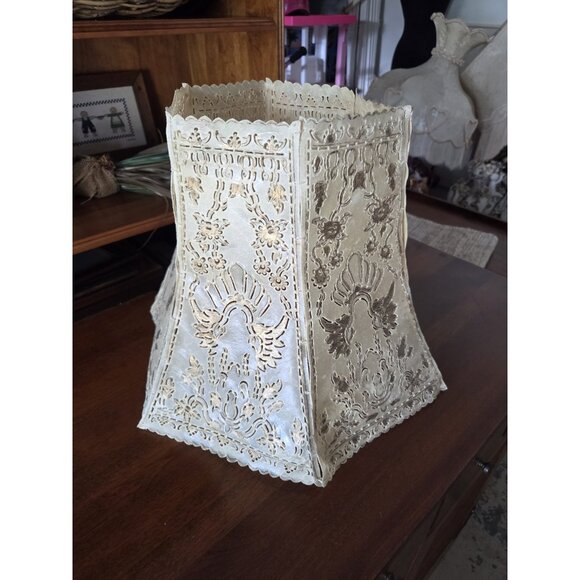 Vintage Rawhide Lampshade Hand-Sewn Panels Western Rustic Spanish Revival - Picture 8 of 10